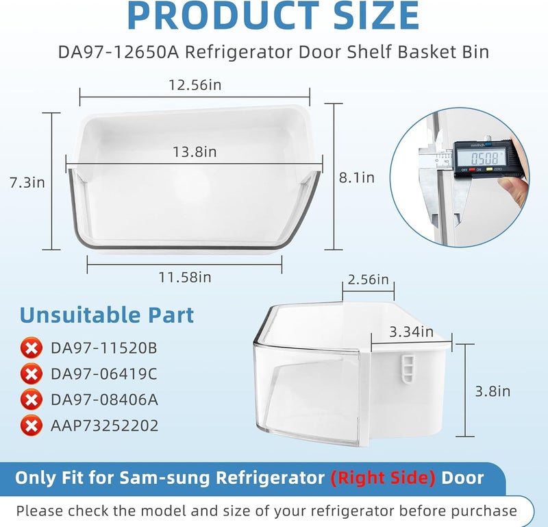 Fetechmate DA97-12650A, DA63-06963A, DA63-07104A (Right Side) Refrigerator Door Shelf Bin Basket Compatible With Sam-sung Refrigerator RF260, RF261, RF263beaesr Door Shelves - By - Image 2